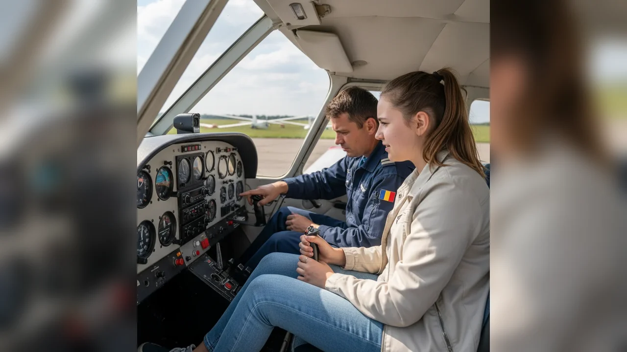 Adolescenți de 16 ani din Brăila se pregătesc pentru pilotaj la Aeroclubul Teritorial Ianca