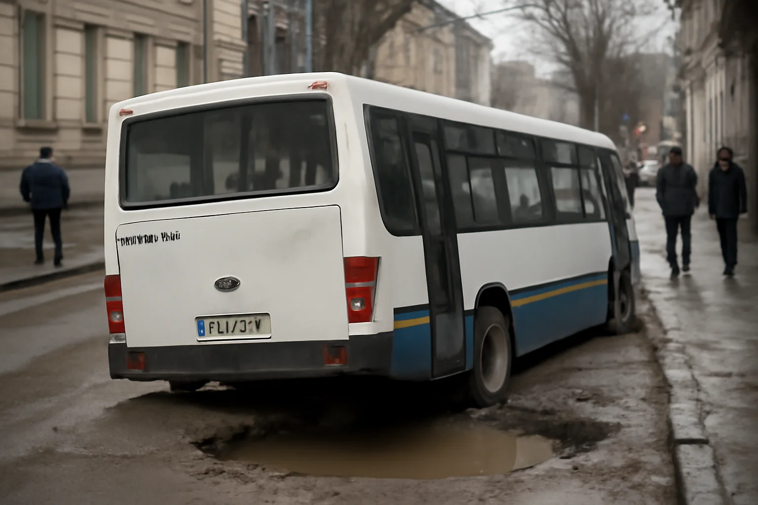 Autobuz BRAICAR blocat într-un crater apărut brusc pe o stradă din Brăila
