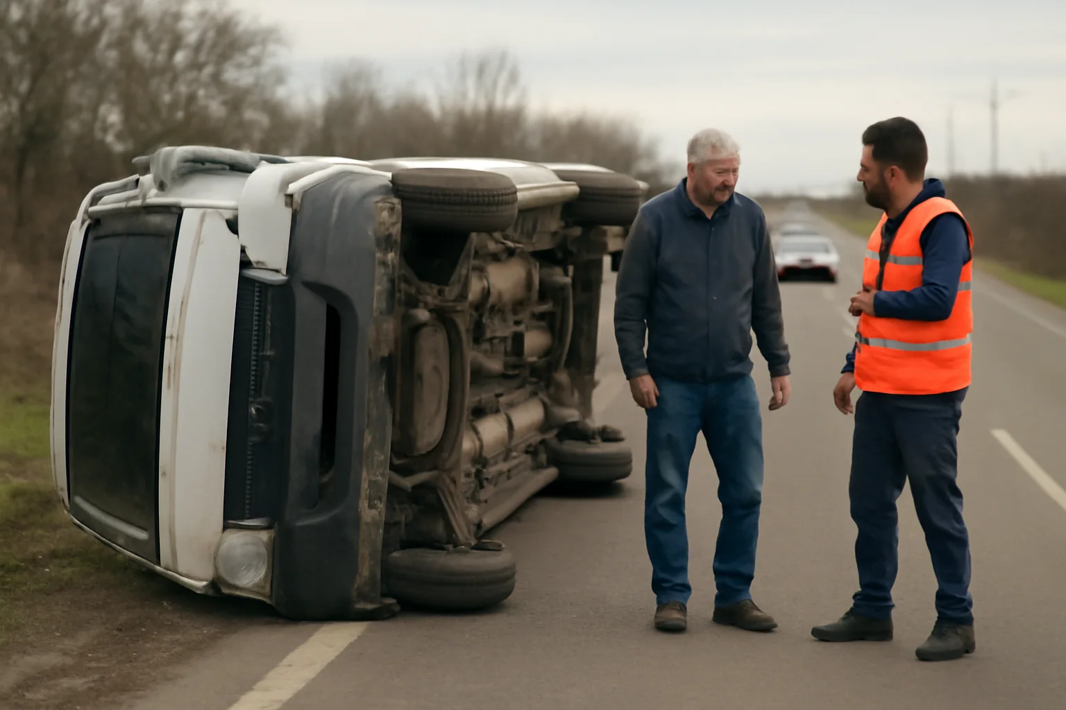 Microbuz răsturnat pe DN 21, lângă Brăila: cinci persoane evaluate, fără răni grave