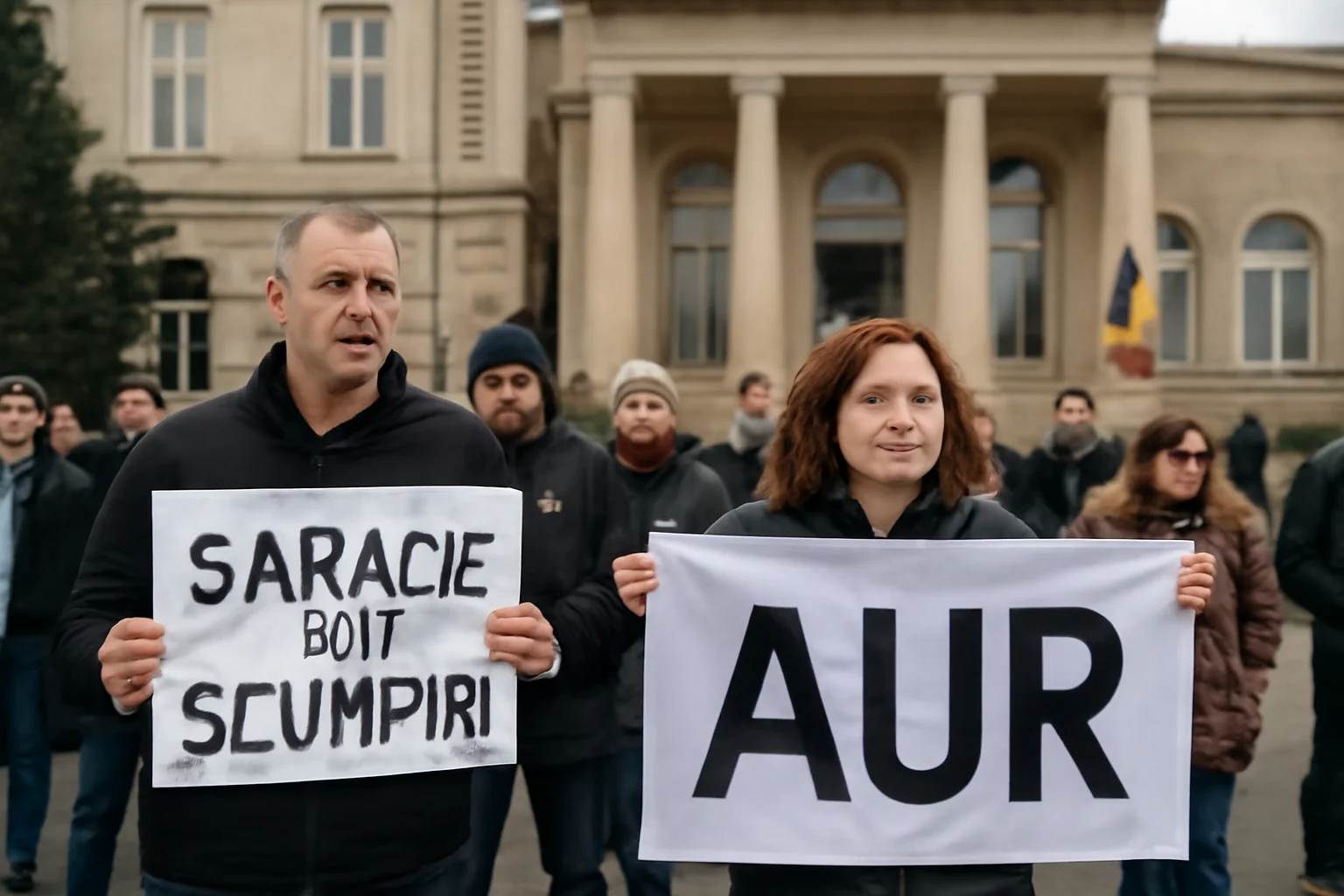 Protest AUR la Brăila împotriva sărăciei și scumpirilor, în fața Palatului Administrativ