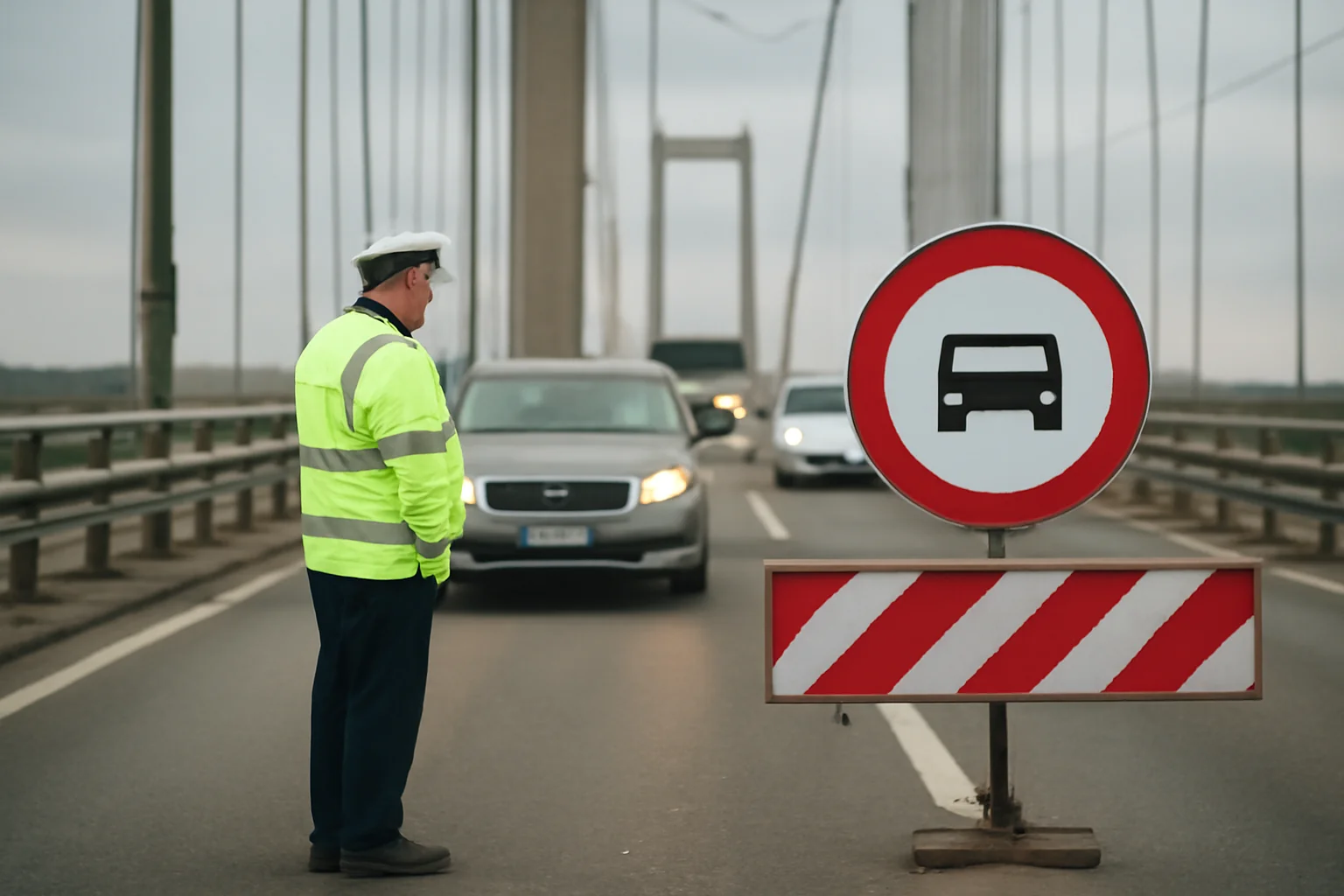 Restricții temporare de viteză pe rampele podului suspendat peste Dunăre la Brăila